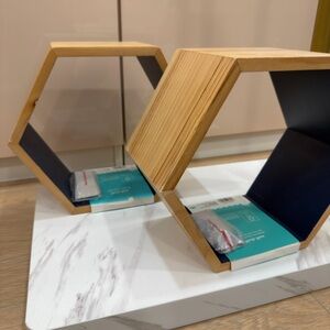 Pillowfort Natural Wood and Navy Hexagon Shelf